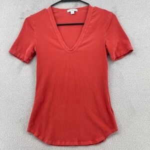 Standard James Perse Shirt Women 2 Medium Red V-Neck Short Sleeve Jersey Knit